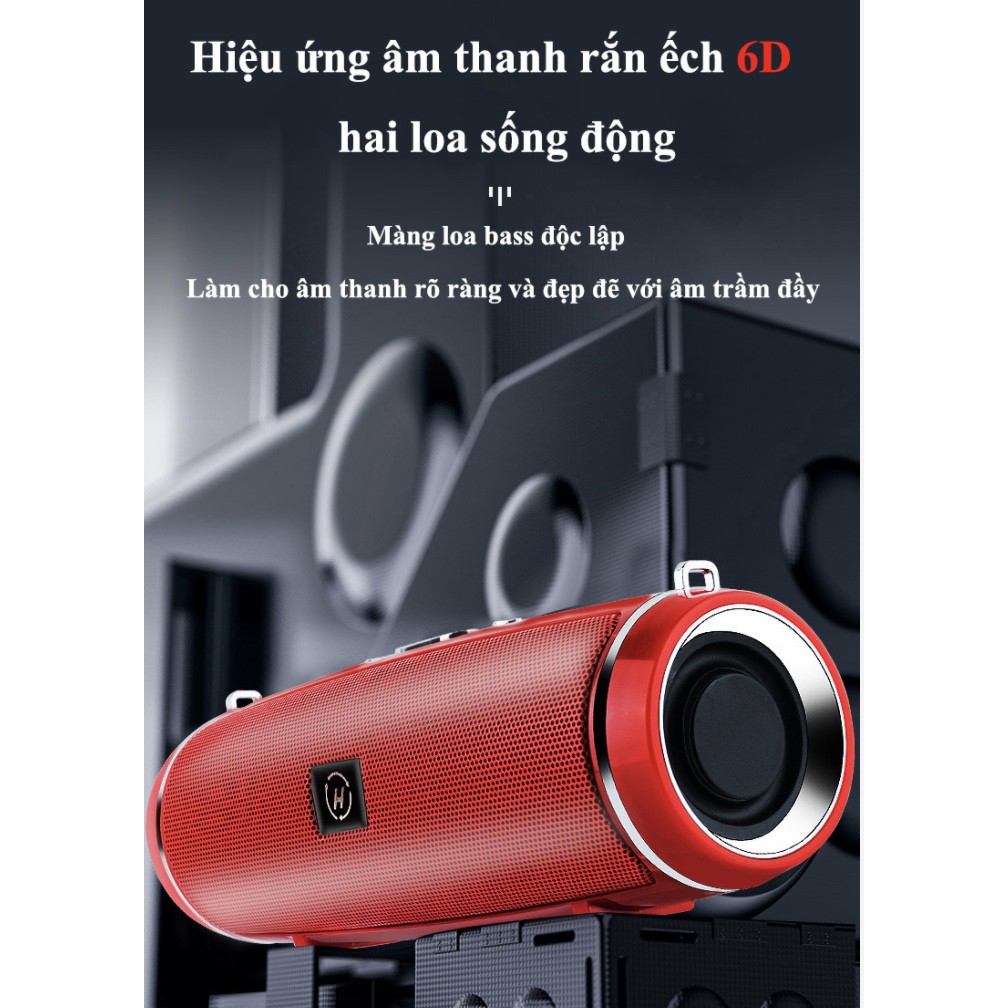 Loa bluetooth 4.2 mini âm thanh nổi sống động 6D HIFI DOUBLE HORN - red edition