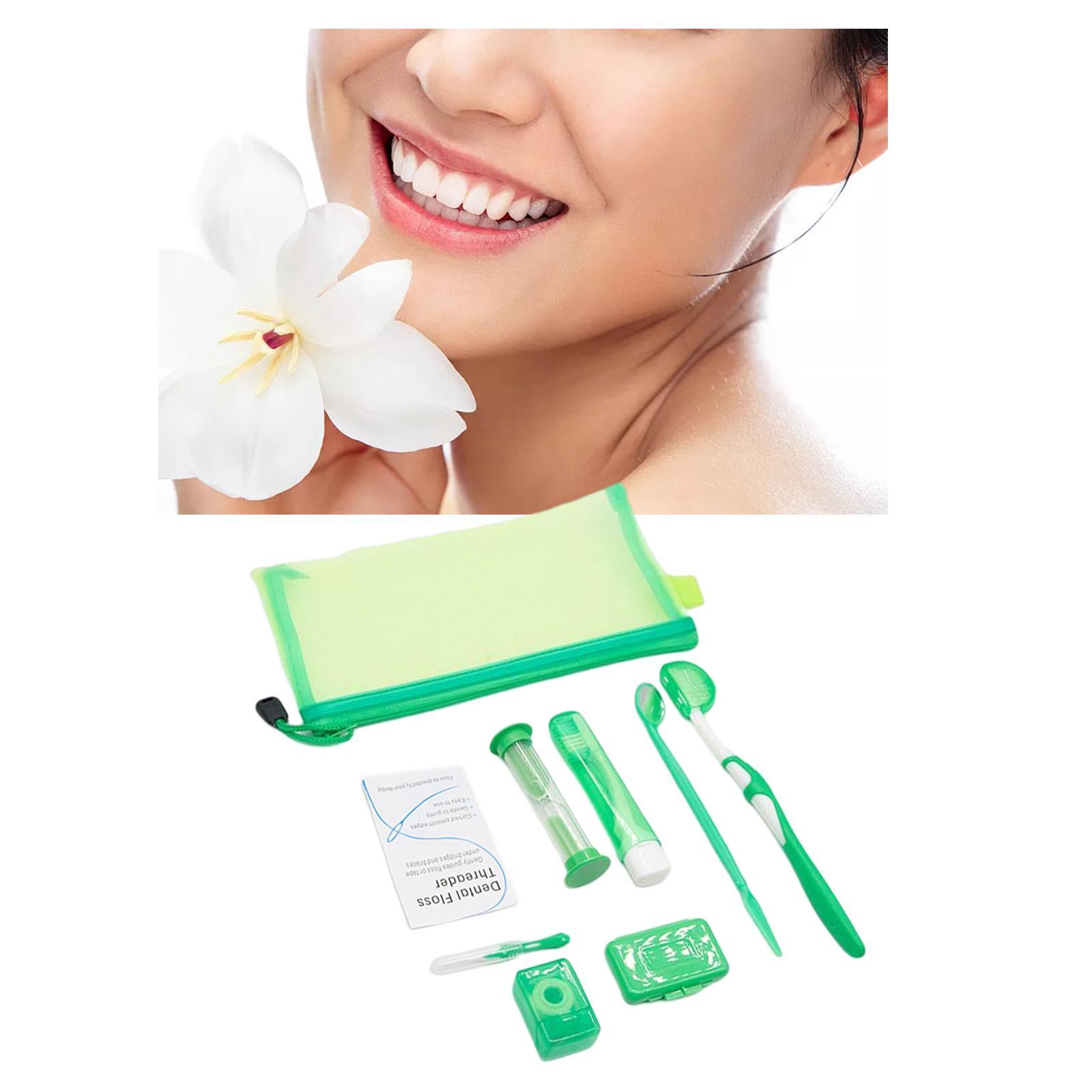 8Pcs  Care Kit Mouth Mirror Waxing Hourglass Timer  Cleaning Green