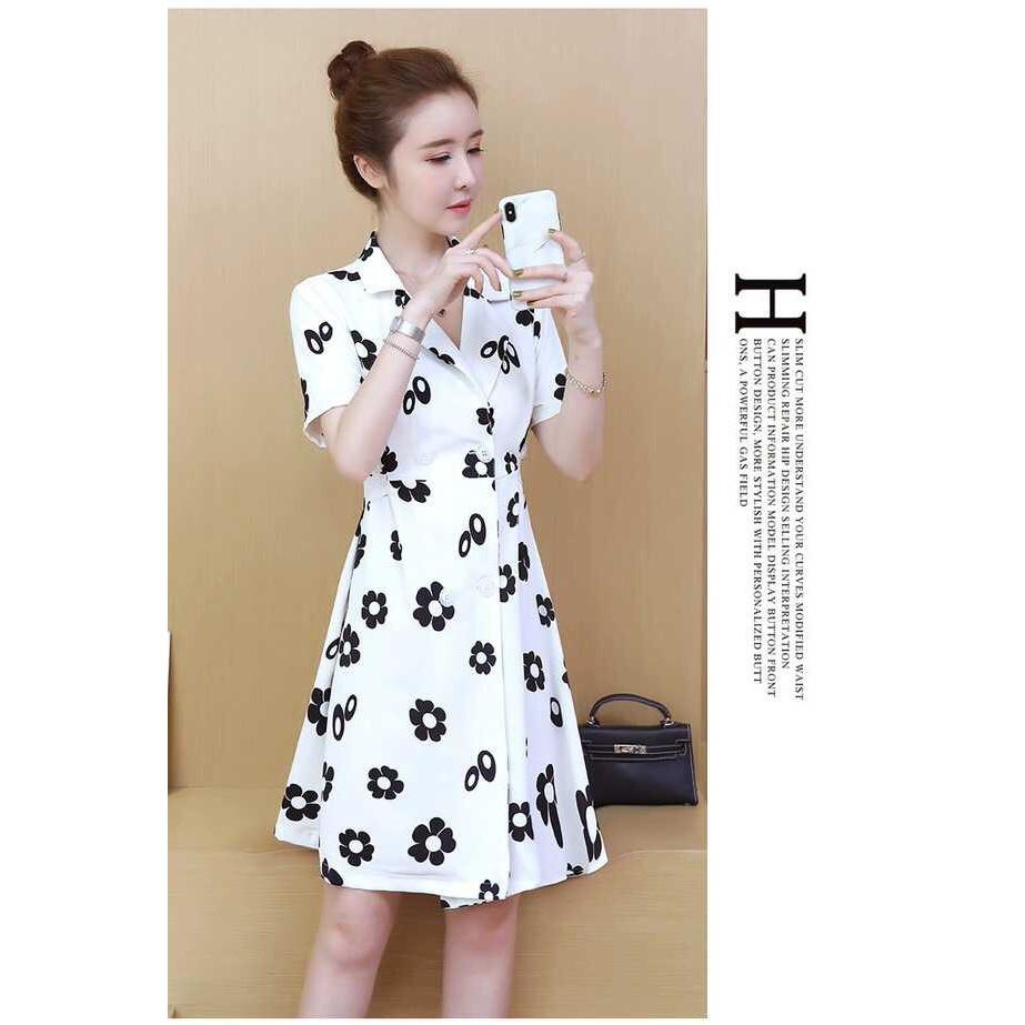 Đầm vest hoa cột eo