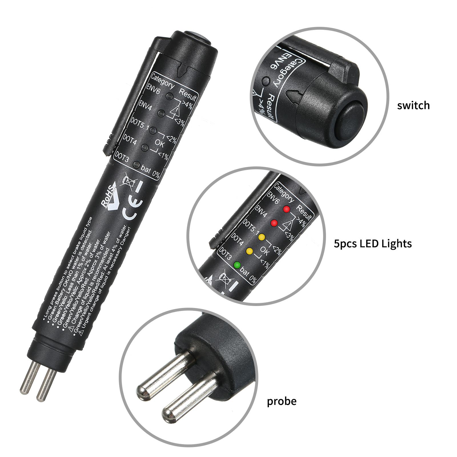 Brake Fluid Tester Pen Test DOT3 DOT4 DOT5.1 ENV6 ENV4 Brake Fluids with 5 LED Indicators