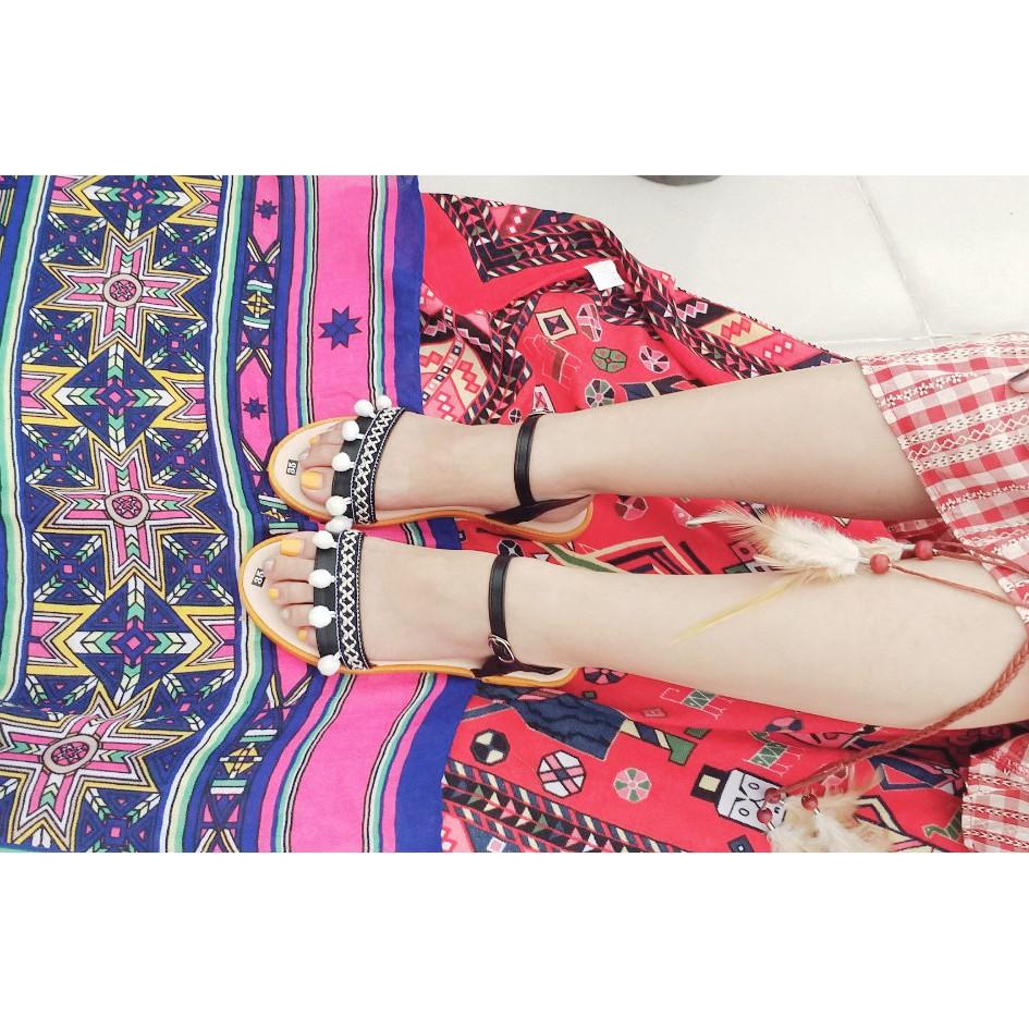 Dép Sandal phối Thổ Cẩm Boho Vintage