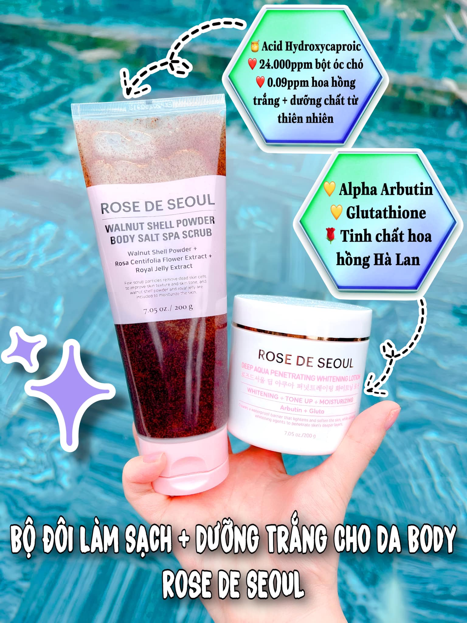 Combo 2 sản phẩm kem body Rose de seoul + Sữa tắm Rose de seoul