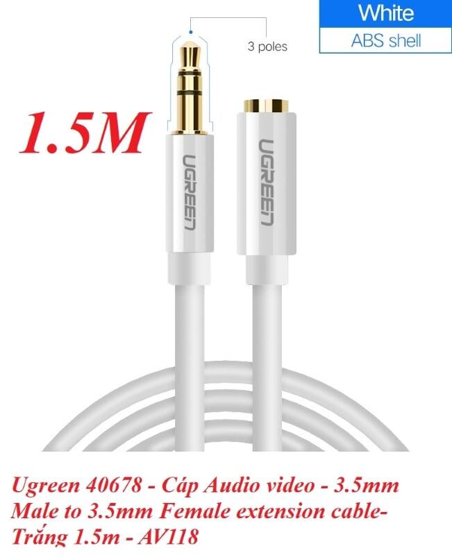 Ugreen UG40678AV118TK 1.5M màu Trắng Cáp âm thanh 3.5mm nối dài đầu nhôm - HÀNG CHÍNH HÃNG