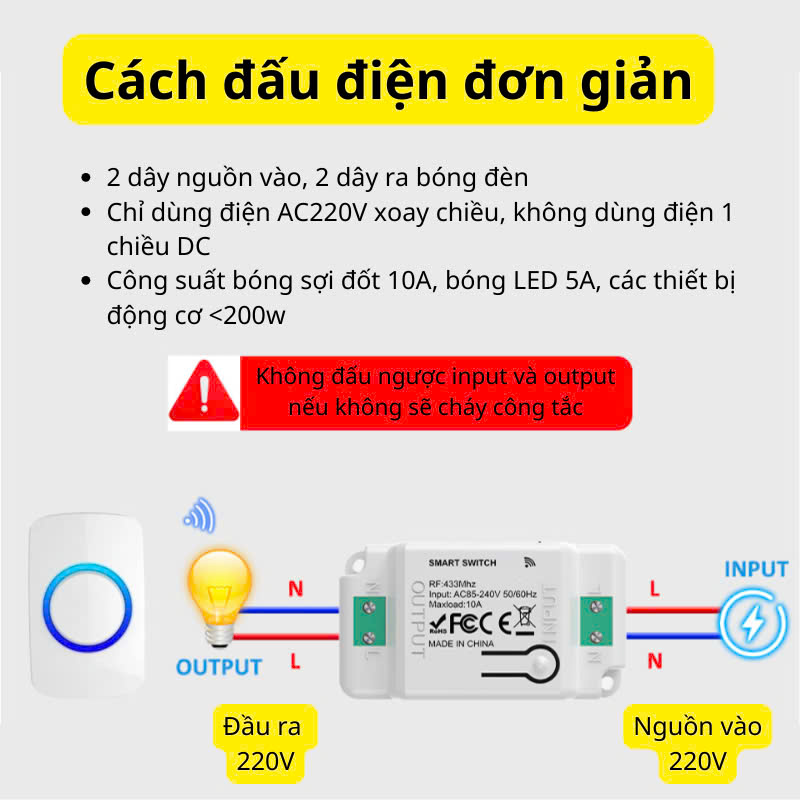 Công Tắc Không Dây Nút Bấm Cầm Tay Dán Tường Tiện Lợi 433mhz Bảo Hành 1 Năm