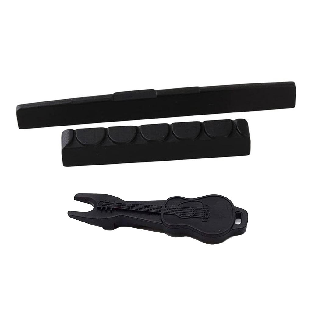 6 String Classical Guitar Bone 80mm Bridge Saddle and 52mm Nut + Pins Puller Made of Ebony (For Classical )