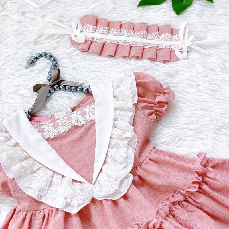 Váy Hồng Dolly Pastel Cho Bé Gái 4 Đến 30kg Chất Đũi Phối Ren