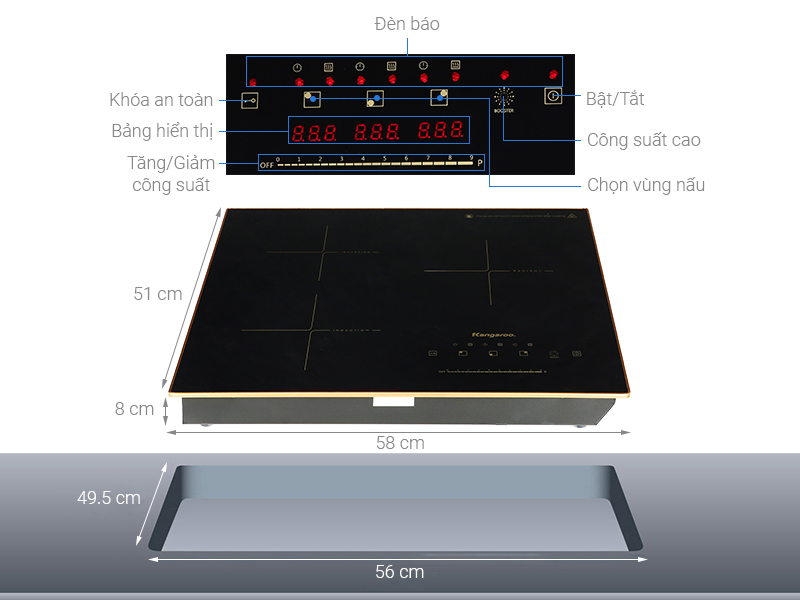 Bếp Từ Hồng Ngoại 3 Vùng Nấu Lắp Âm Kangaroo KG446i - Hàng Chính Hãng