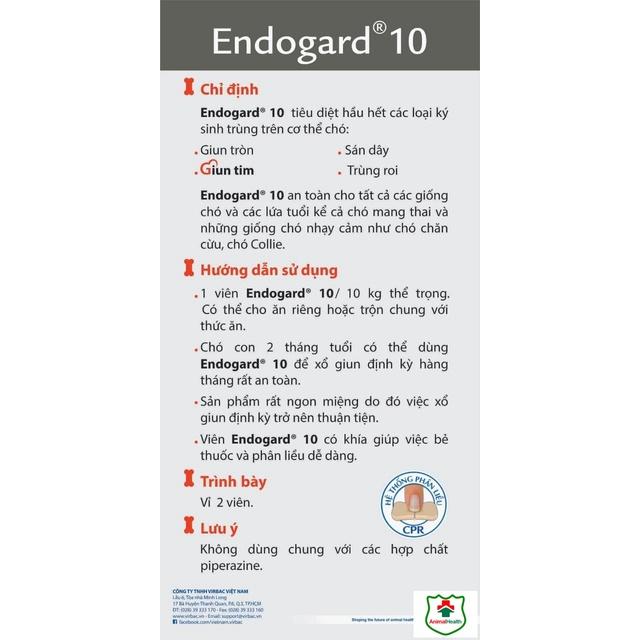 Endogard 10 VirBac - Pháp trừ giun sán và giun tim cho cún cưng - hộp 2 viên