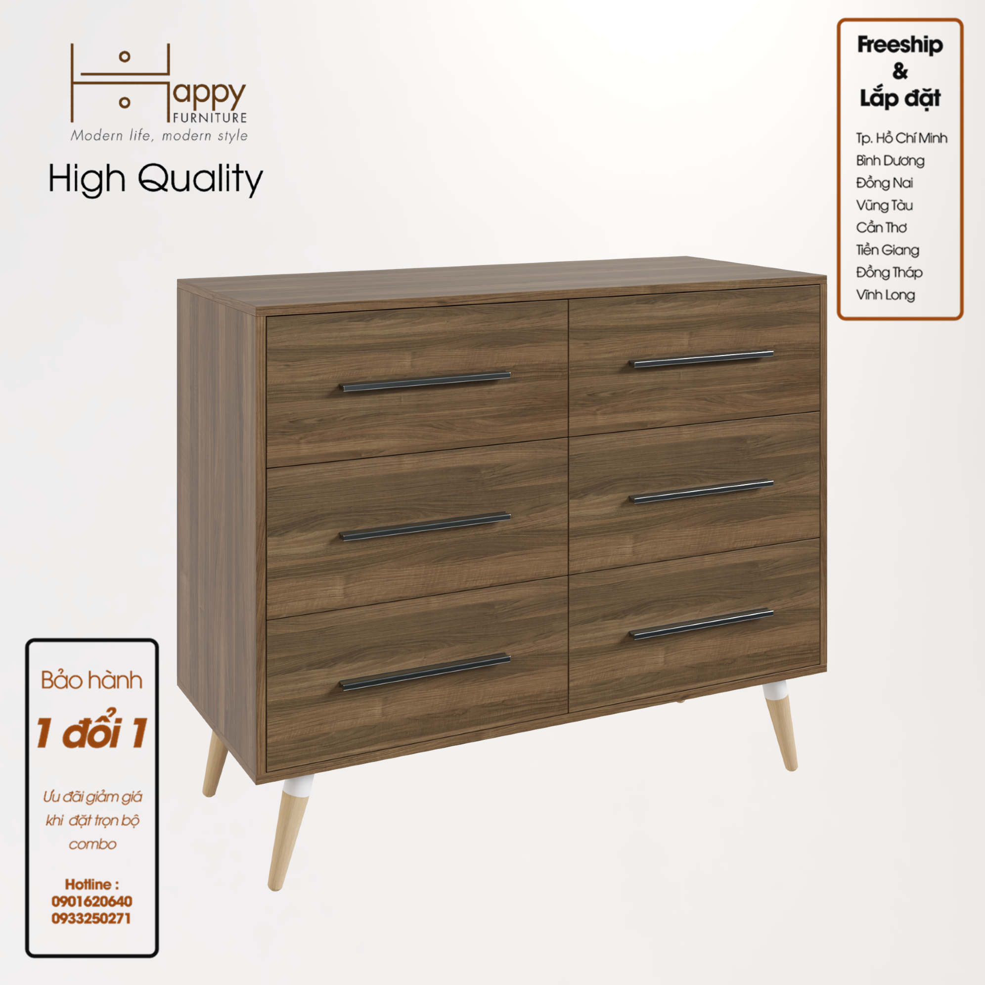 [Happy Home Furniture] OSRI, Tủ đựng đồ 6 ngăn - chân gỗ chéo ,  120cm x 40cm x 100cm ( DxRxC), THK_026