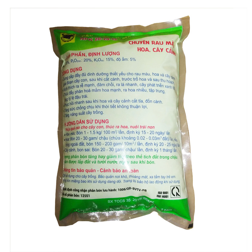 Phân bón đầu trâu MK NPK 20-20-15 đa năng cho hoa kiểng- rau màu cao cấp gói 1Kg