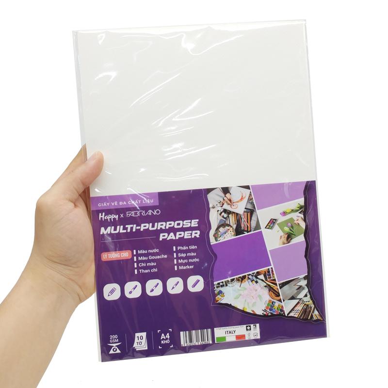 Bộ 10 Tờ Giấy Vẽ Đa Chất Liệu A4 200gsm Multi-Purpose Paper - Happy HA-MIX-A4-200G