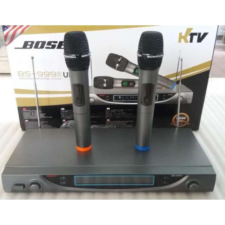 Bộ Mic không dây Bo se BS 999II dùng cho dàn Karaoke gia đình, đầu thu và 2 mic