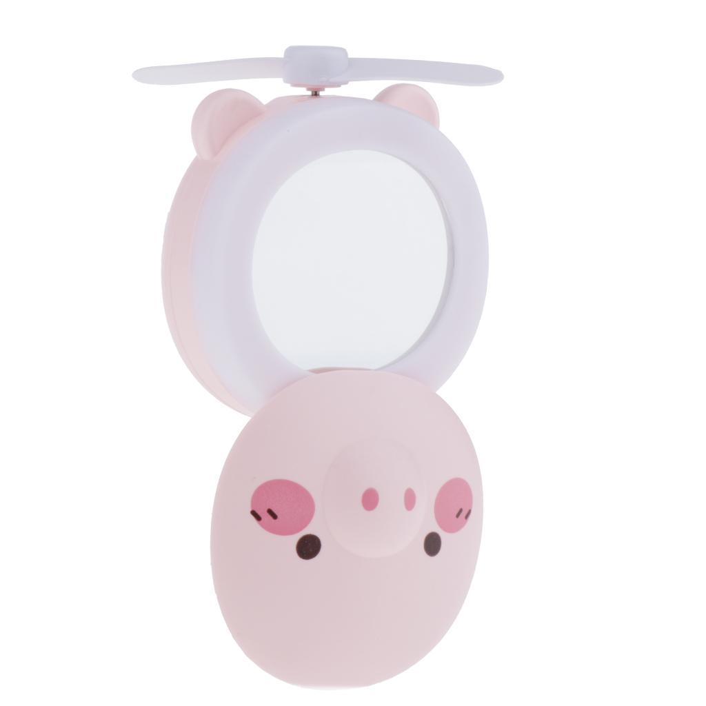 Portable Handheld Fan, USB Piggy Fan with LED Fill Light Mirror