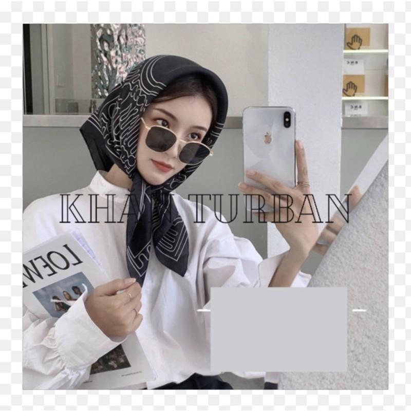 Khăn turban lụa vuông choàng cổ size 70x70cm thanh lịch phong cách nữ tính đa năng dùng làm áo yếm in họa tiết hình học