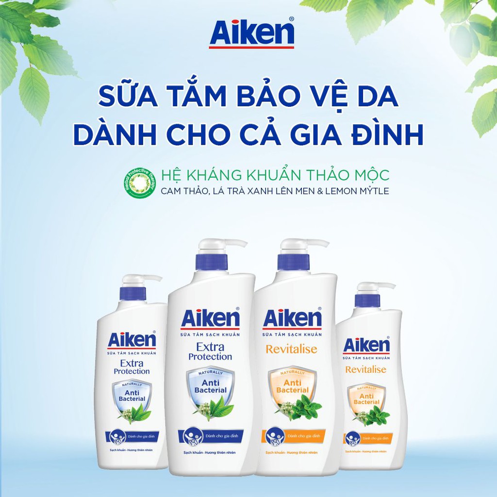 Aiken Combo 2 Sữa Tắm Sạch Khuẩn Chiết Xuất Bạc Hà Và Trà Xanh Thiên Nhiên 850g/Chai