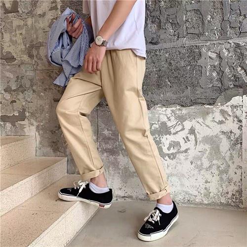 Quần baggy nam nữ unisex vải kaki TRƠN ống suông tây đen công sở đi học lưng cao ulzzang hàn quốc dây rút đẹp