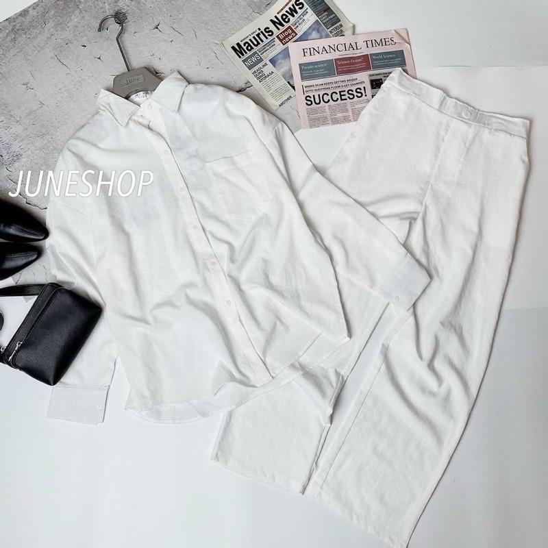 ️ Set Áo Sơ Mi đũi Oversize + Quần ống suông xinh xắn