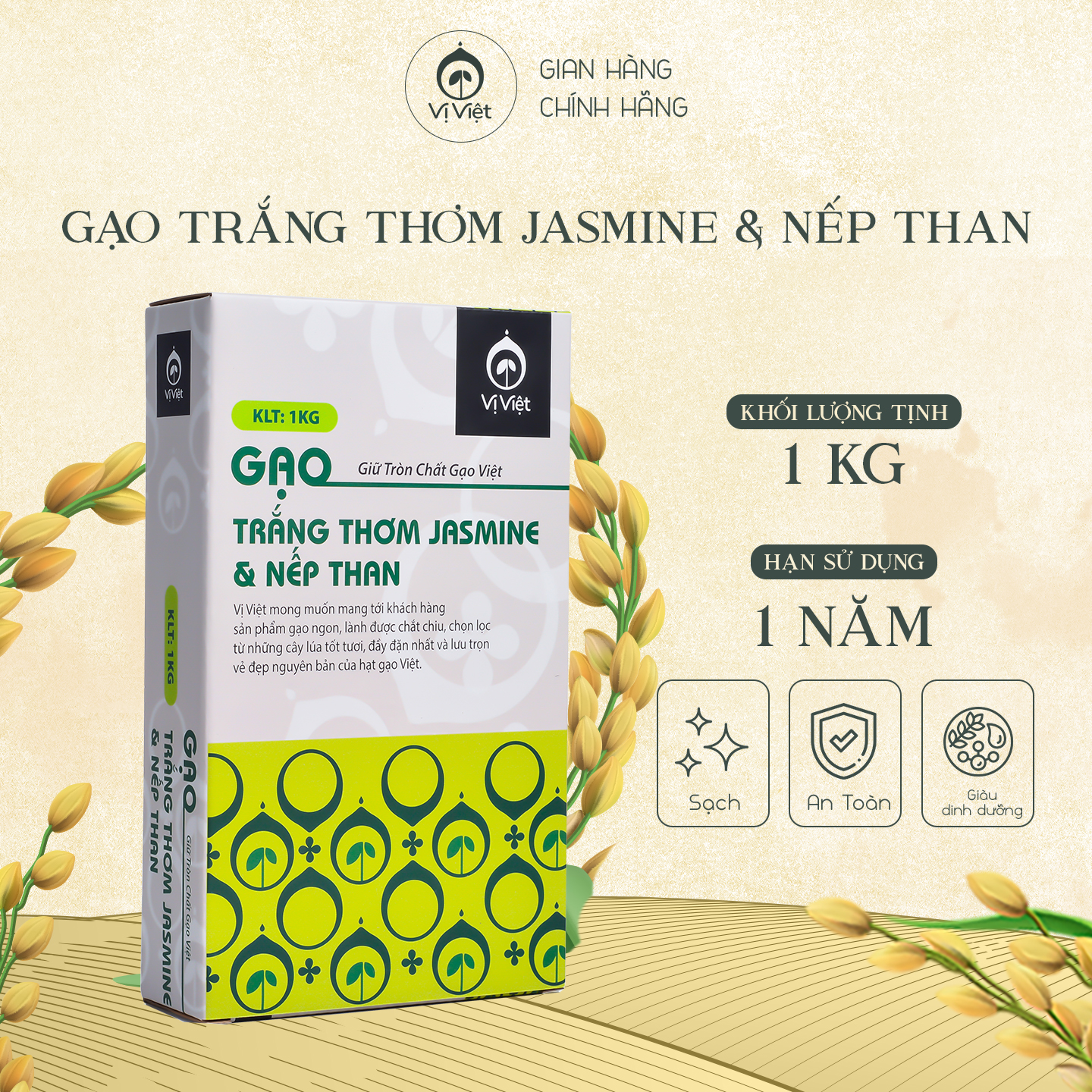 Gạo Lứt Trộn VỊ VIỆT ( Gạo Trắng Jasmine và Gạo Nếp Than), Gói 1kg, , siêu dẻo, thơm ngon đậm vị, không cần ngâm