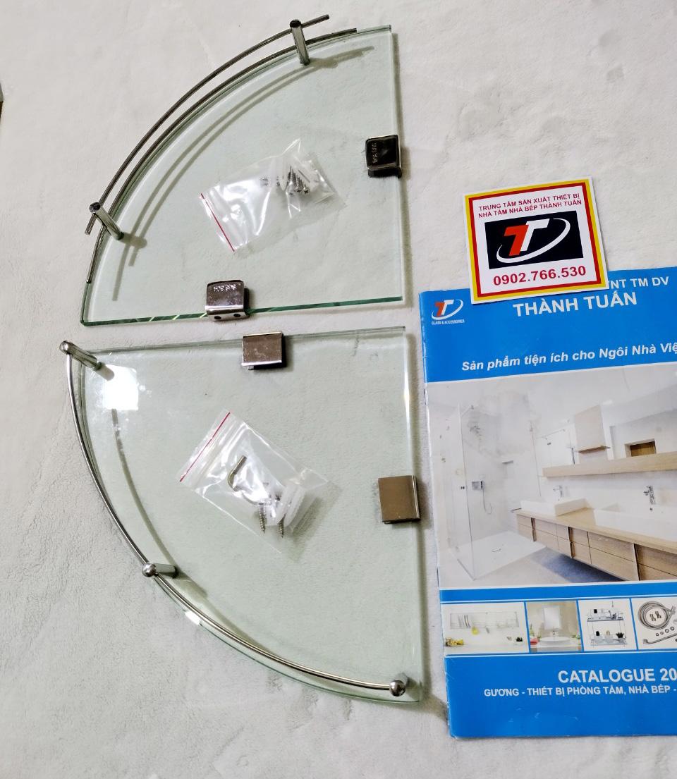 Kệ góc kính inox một tầng