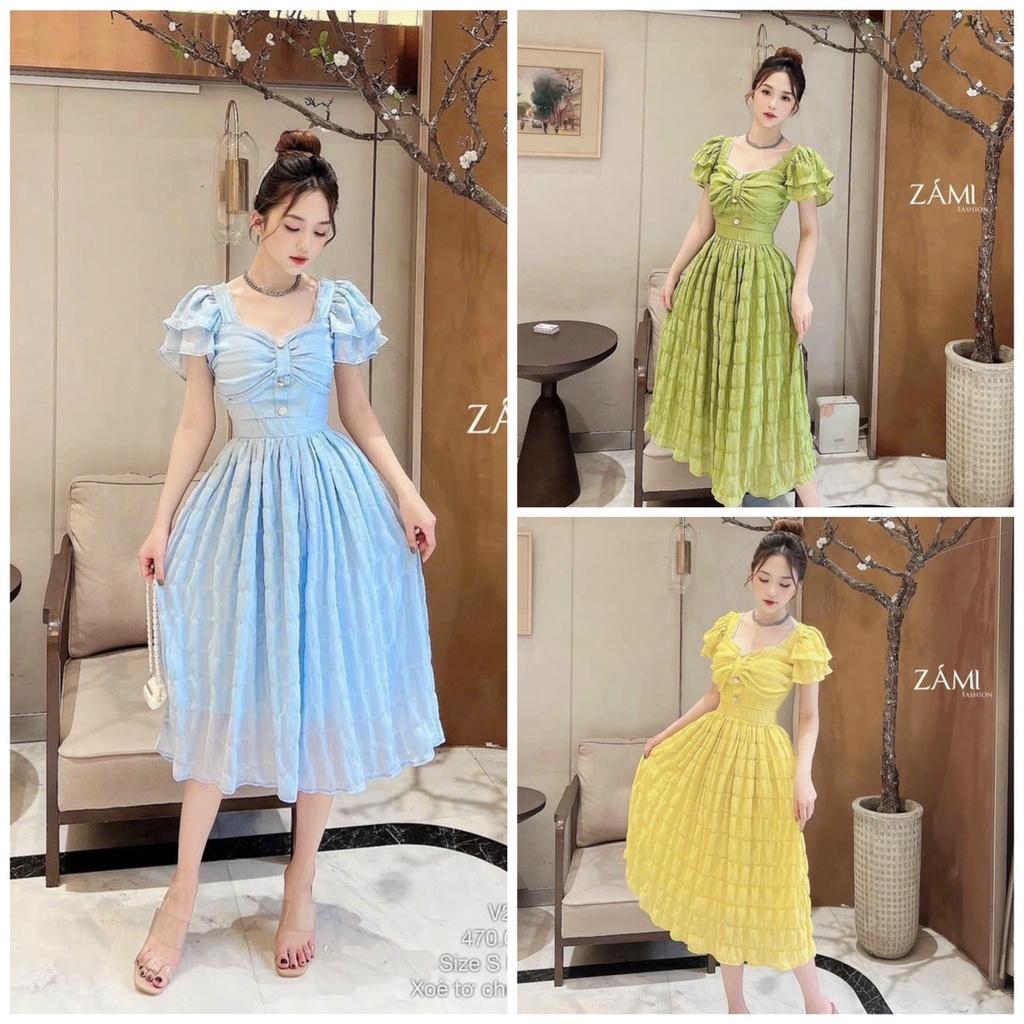 Váy đầm nữ maxi dáng xòe chất xốp nhúng tay bèo có lót