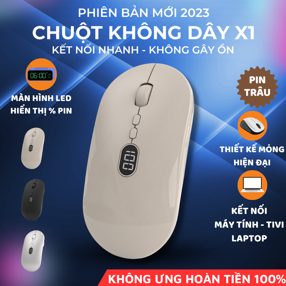 Chuột Máy Tính Không Dây X1 USB 2.4GHz Thiết Kế Mỏng Hiện Đại Pin Sạc Có Màn Hình Hiển Thị Pin-Hàng Chính Hãng