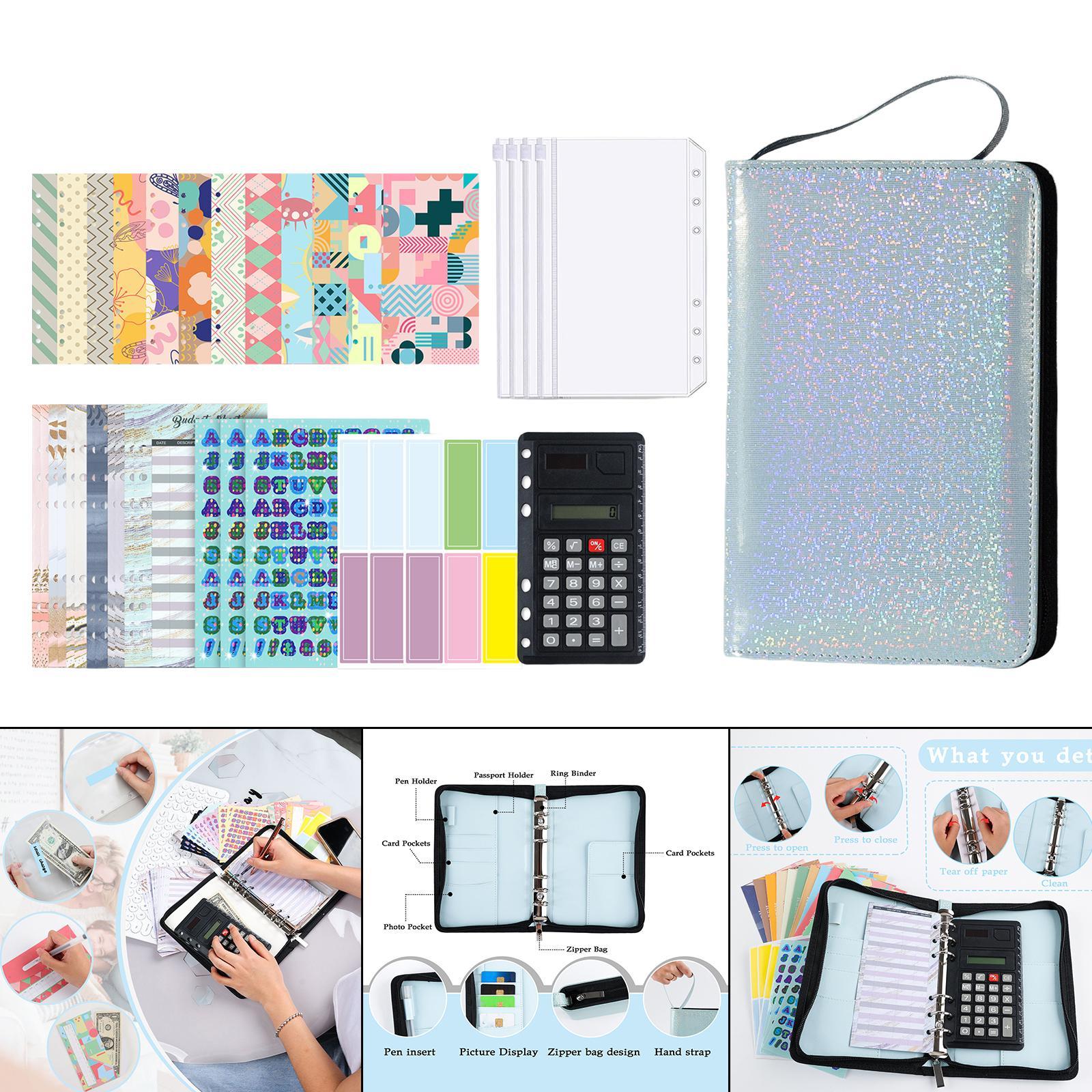 Budget Binder, A6 PU Money Saving Wallet, Refillable Ring Binder Notebook, with Binder Pockets, Stickers, Cash Envelopes for for Budget Planner