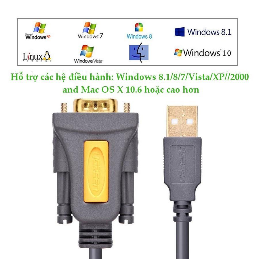 Cáp USB to Com RS232 DB9 Ugreen 20211 dài 1.5m chính hãng - Hàng Chính Hãng