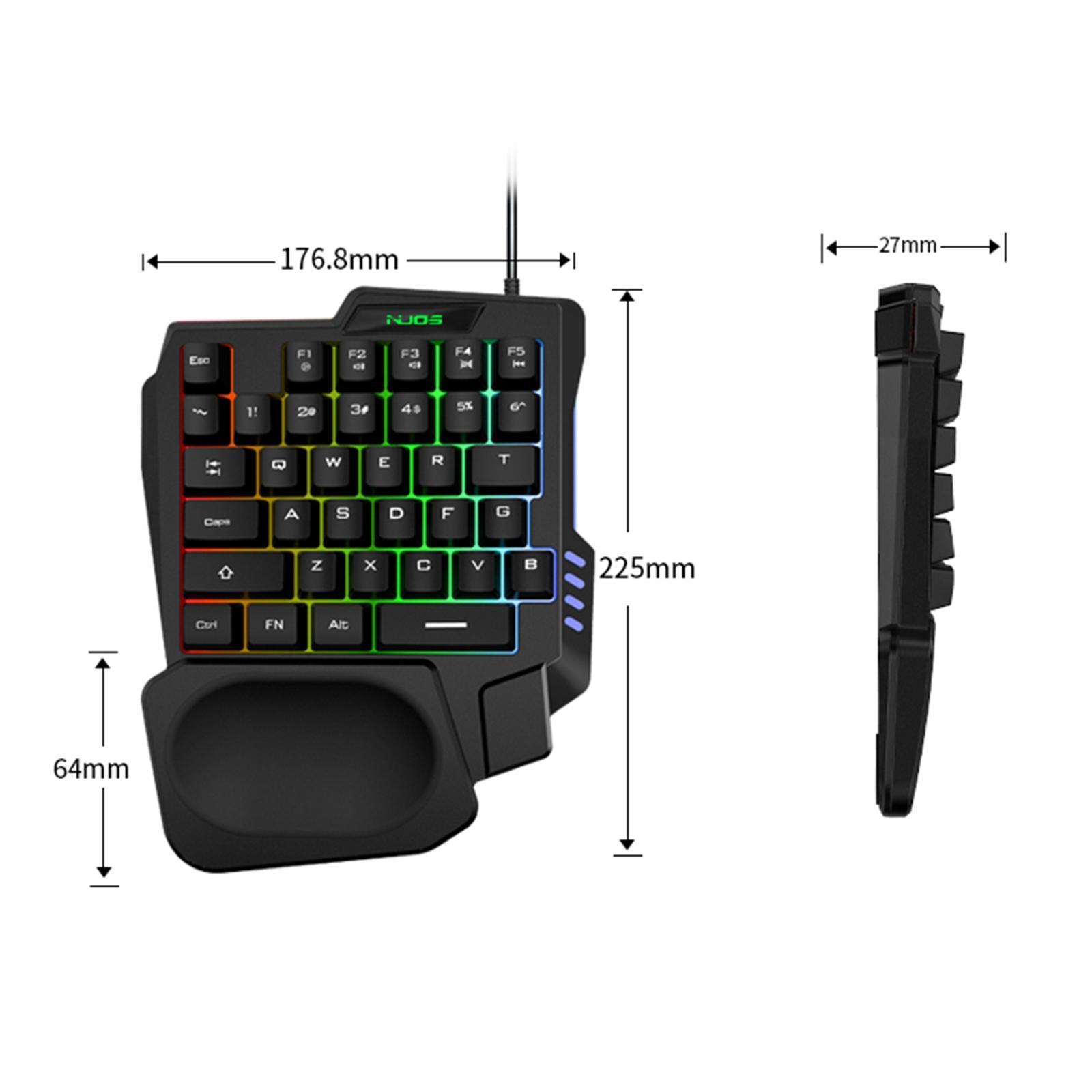 Gaming Keyboard One-Handed Small Cool Backlit 35 Keys USB Interface Portable for PC