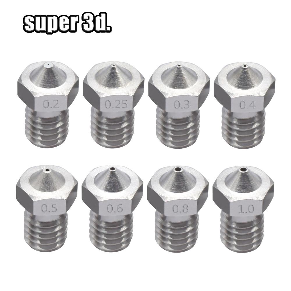 2PCS V5 V6 Vòi phun thép không gỉ 0,2/0,3/0,4/0,5/0,6/0,8mm M6 vòi cho máy in 3D 1,75/3.00mm