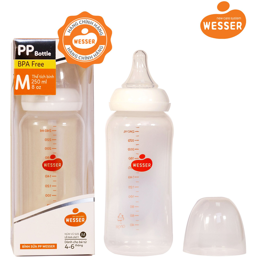 Combo 3 Bình Sữa PP Wesser 60ml, 140ml và 250ml (Giao màu ngẫu nhiên)