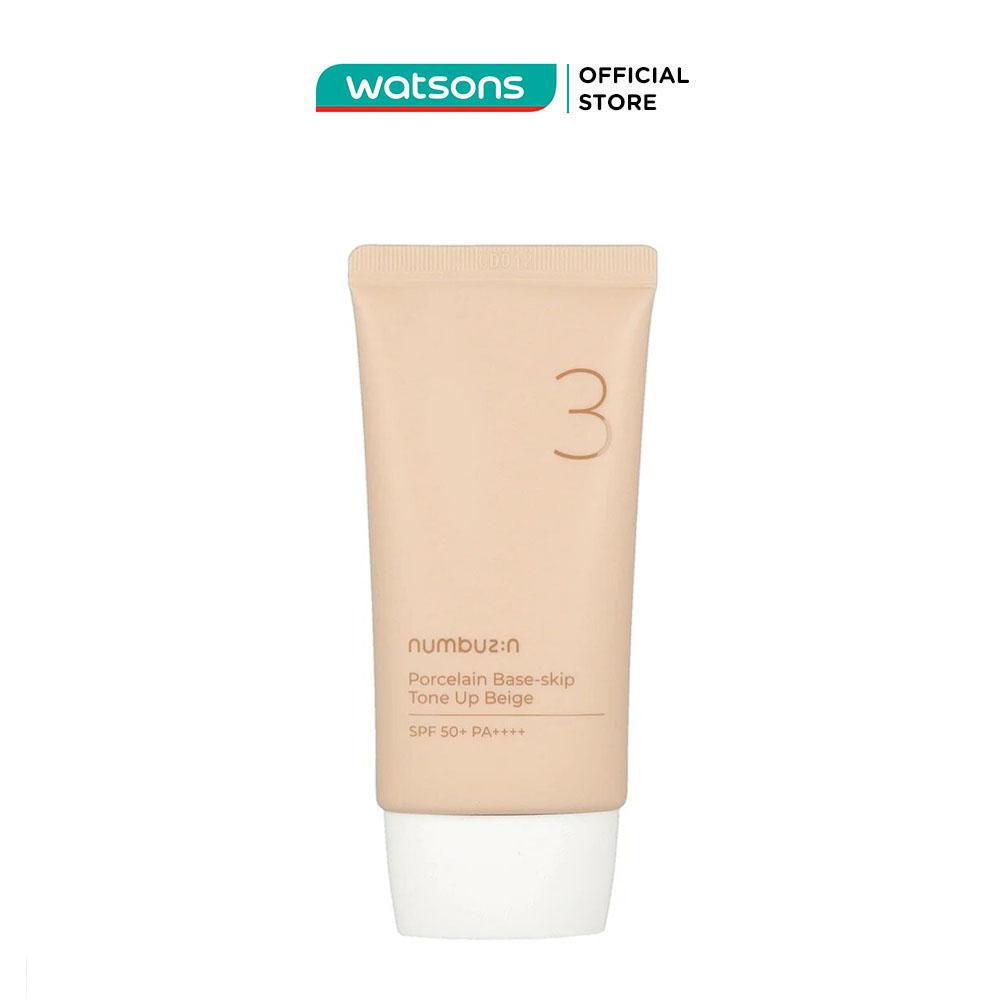 Kem Chống Nắng Nâng Tone Numbuzin No.3 Porcelain Base-Skip Tone Up Beige SPF50+ PA++++ 50ml