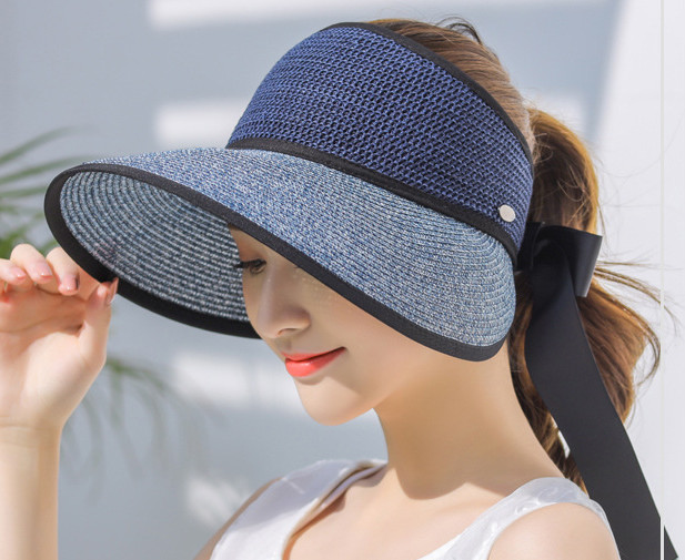 Mũ rộng vành chống nắng gắn nơ phong cách Hàn, nón chống nắng nửa đầu thời trang