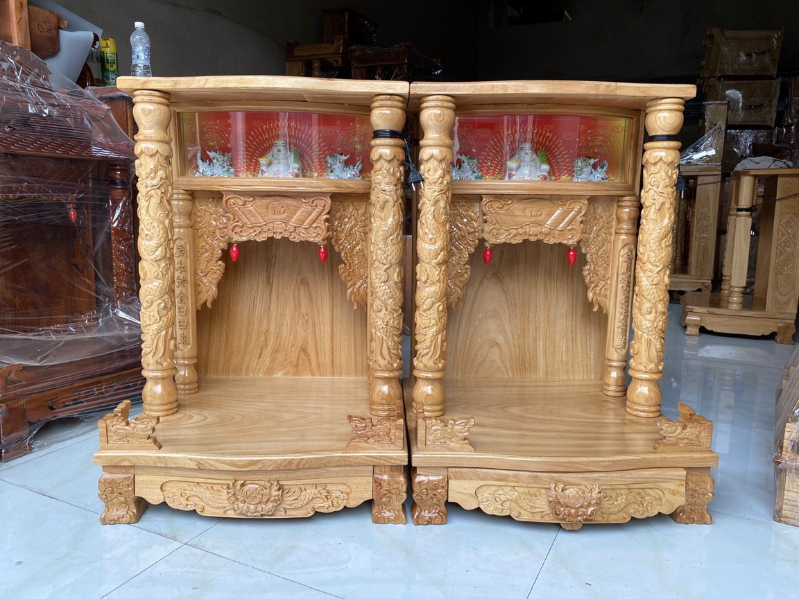 Bàn thờ thần tài ông địa gỗ gõ ngang 80 x 107 cm