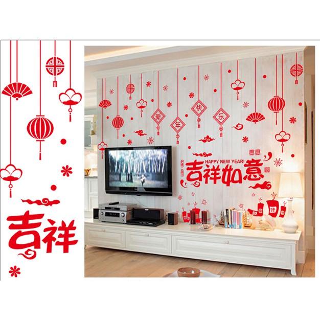 Decal trang trí tết - Rèm dây bảng trang trí kèm chữ đỏ lớn