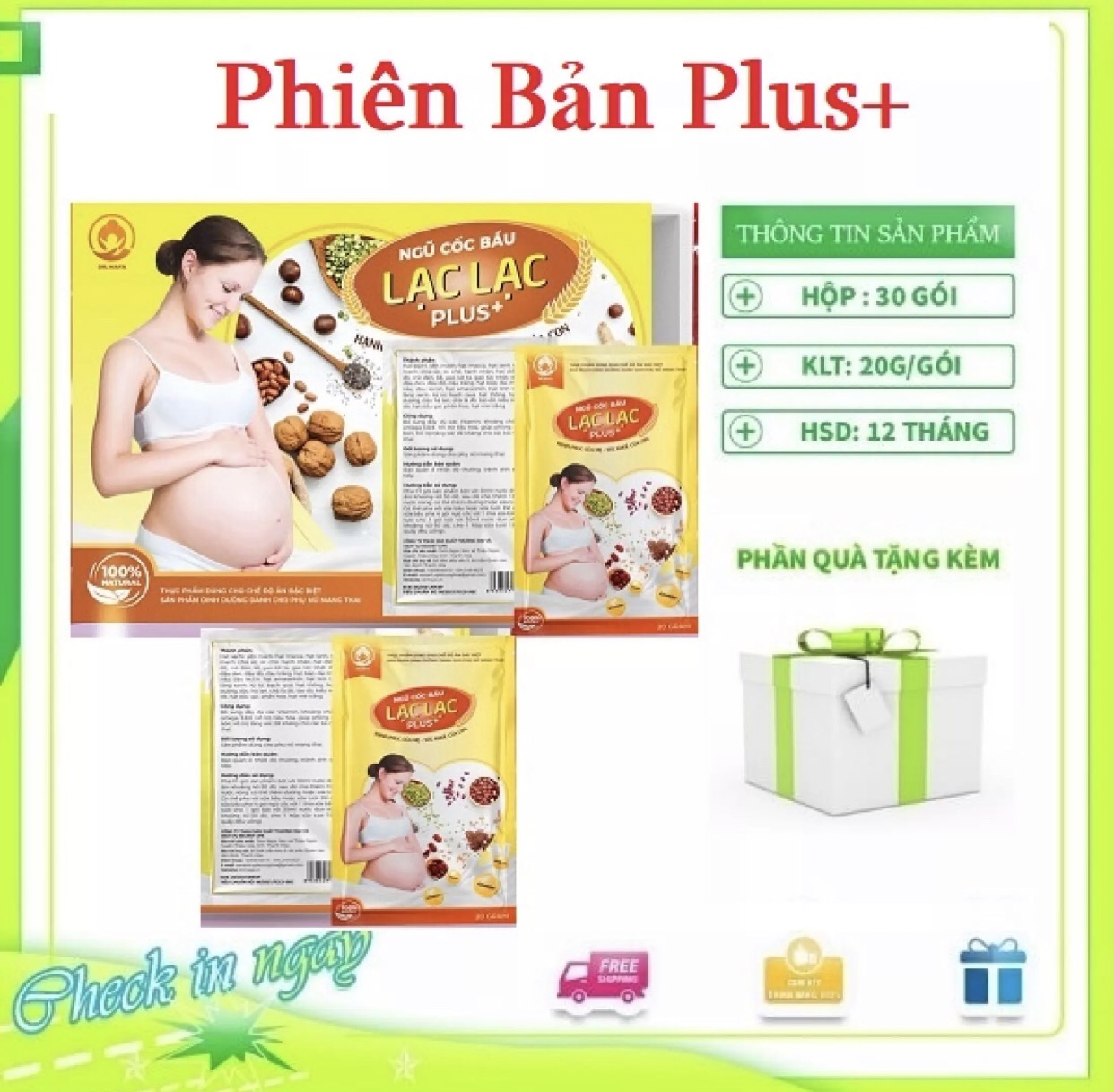 [ 1 hộp - 30 gói ] Ngũ cốc bầu Lạc Lạc plus hộp 30 gói/600gram - Tặng quà cho bé