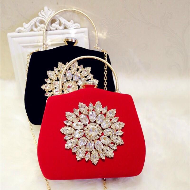 Clutch đi tiệc nhung đính đá cao cấp, sang trọng