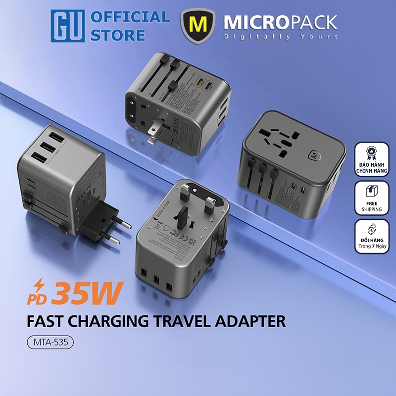 Củ sạc đa năng MicroPack TRAVELLER 35 MTA-535 Có Thể Hoán Đổi Phích Cắm Sử Dụng Được Trên 150 Quốc Gia Hàng Chính Hãng