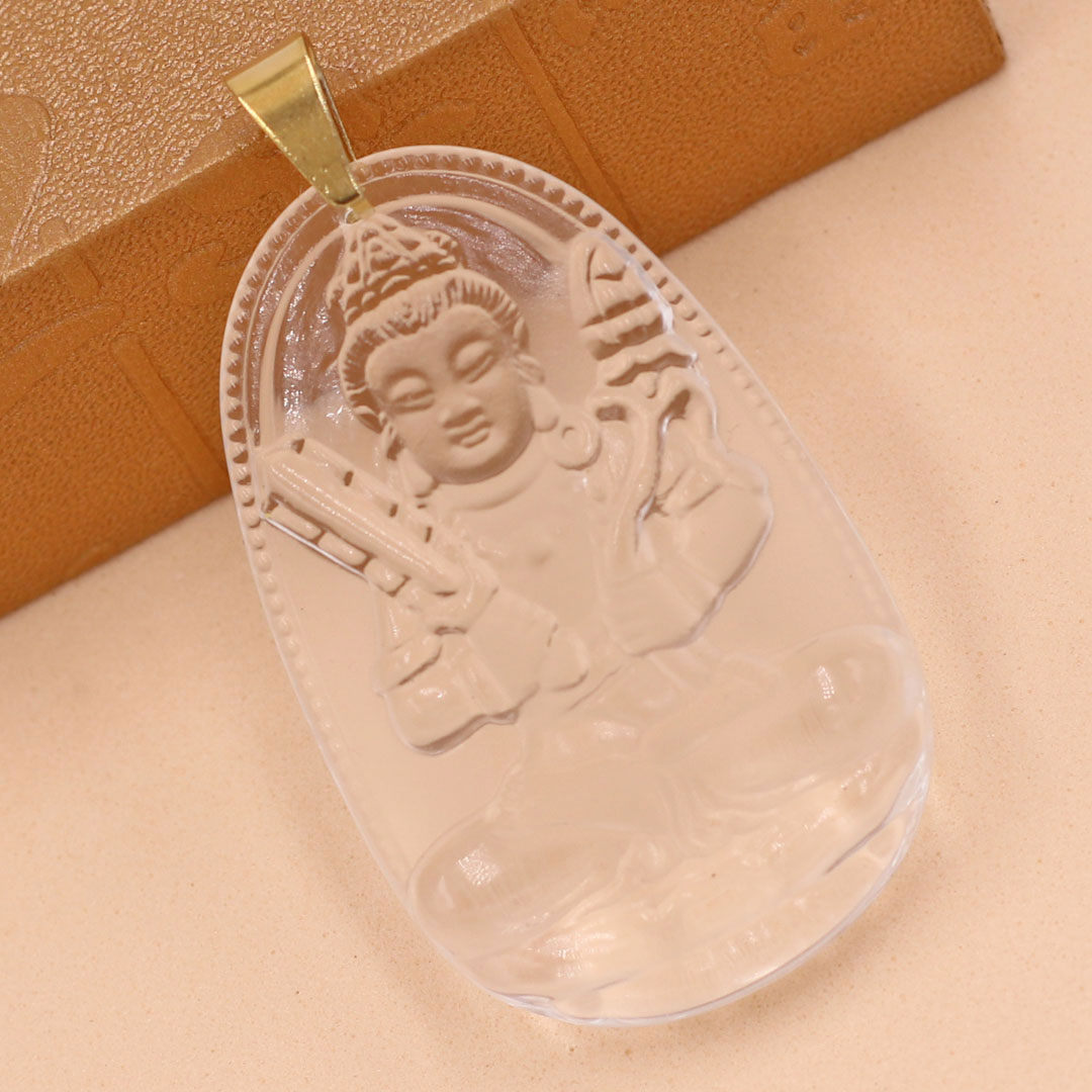 Mặt dây chuyền Hư Không Tạng Bồ Tát thủy tinh trong size nhỏ 3.6cm MFBTT6 - phật bản mệnh tuổi Sửu, Dần