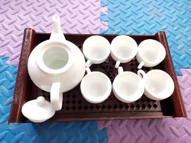 {Ảnh thật} Bộ ấm trà dáng bẹt Bát Tràng cỡ nhỡ dung tích ~450 ml, chén có tai