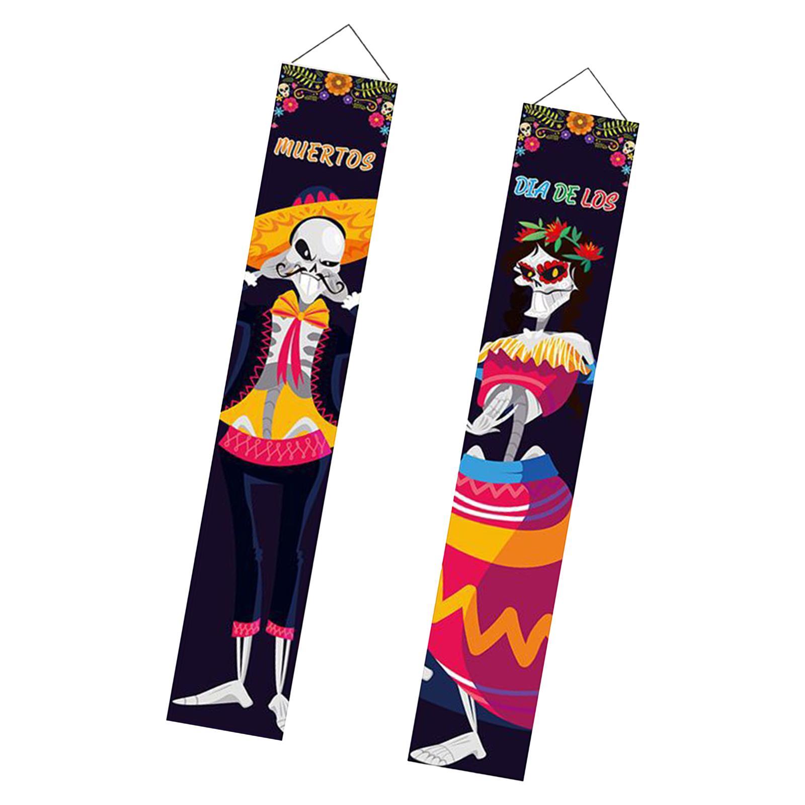 Halloween Banners Mexican Day of The Dead Flag Halloween Welcome Signs Hanging Sign Halloween Party Decoration for Backyard Porch Front Door