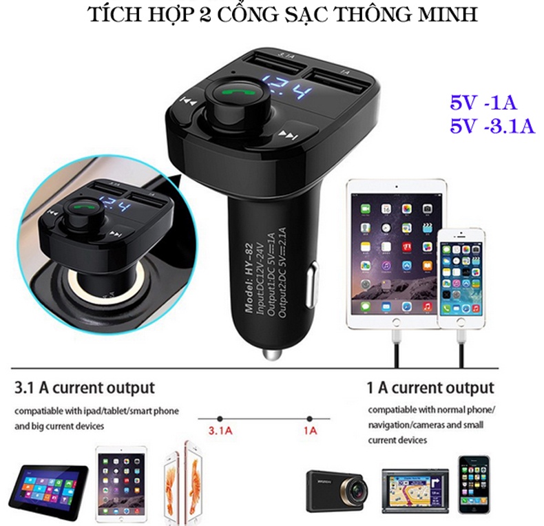 Tẩu Bluetooth HY-82  Nghe Nhạc Trên Xe Ô Tô