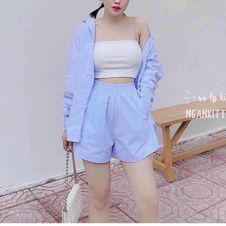 Set bộ đùi 3 món phối áo khoắc thời trang nữ, đa dạng màu sắc thích hợp cho nàng dạo phố, chơi thể thao