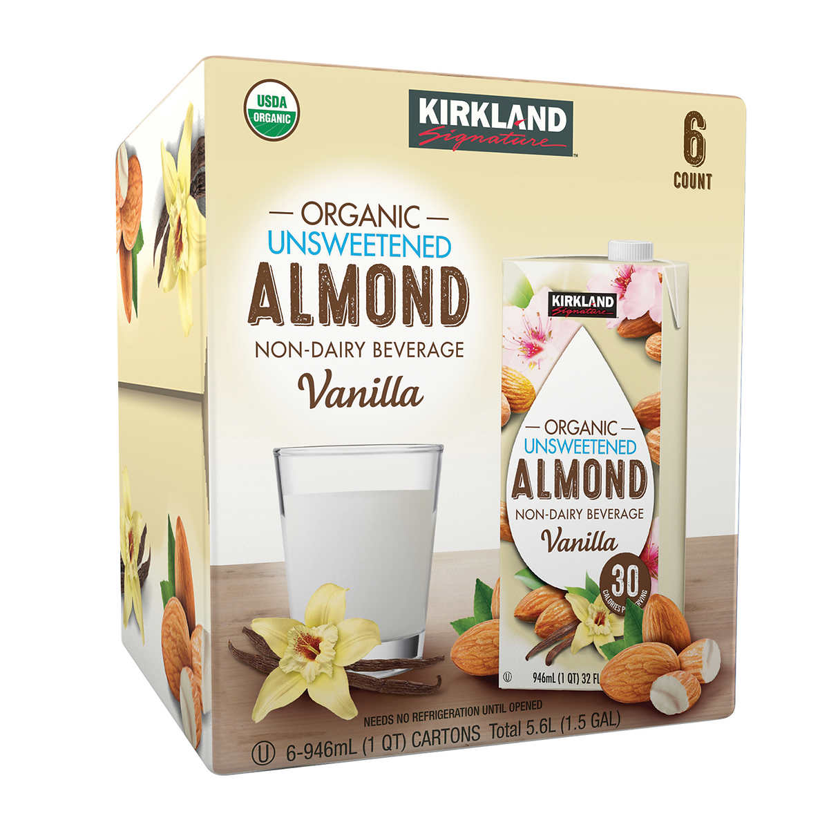 Sữa hạnh nhân hữu cơ không đường Kirkland Mỹ 1L - Kirkland Unsweentened Almond 1L