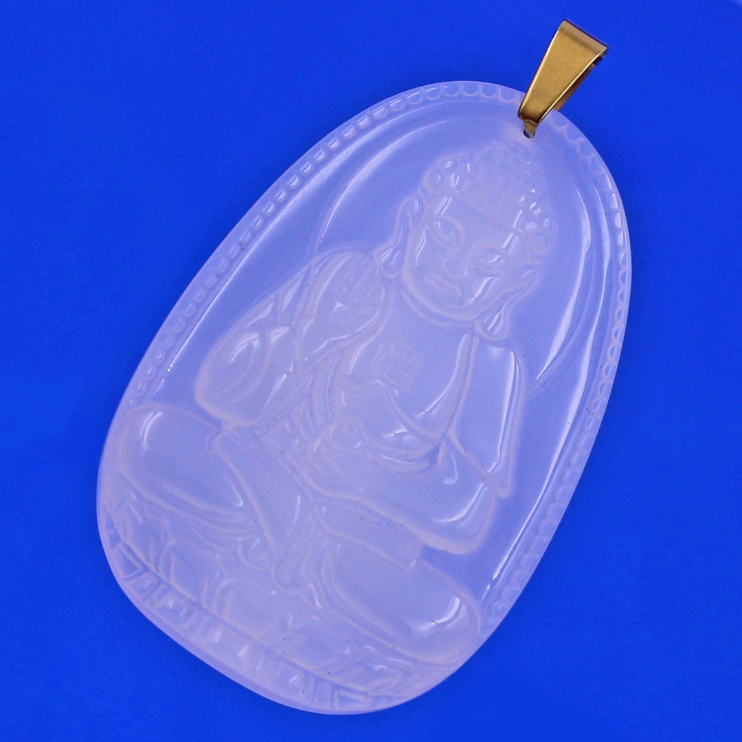 Mặt Phật A di đà mã não trắng 3.6 cm kèm móc và dây chuyền inox, Mặt Phật bản mệnh