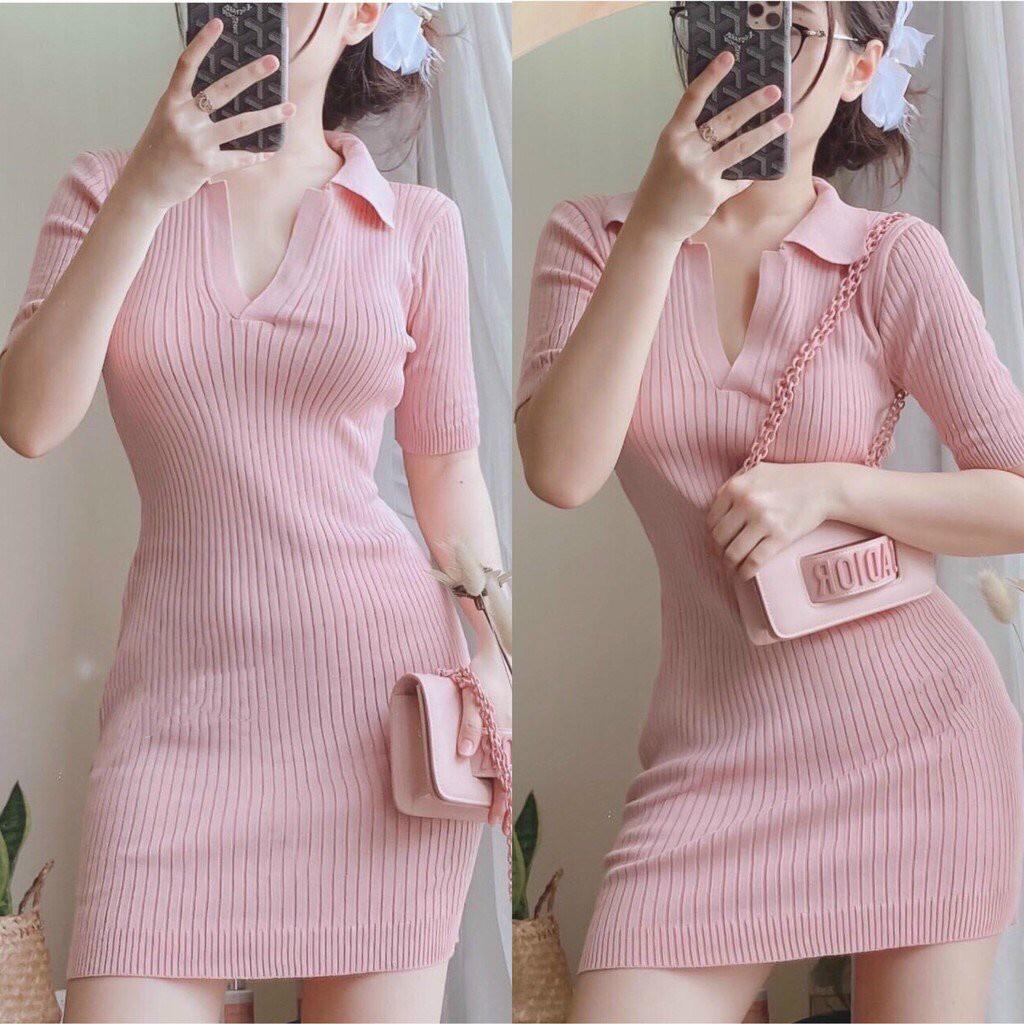 Đầm body thun cổ sơmi xinh xắn