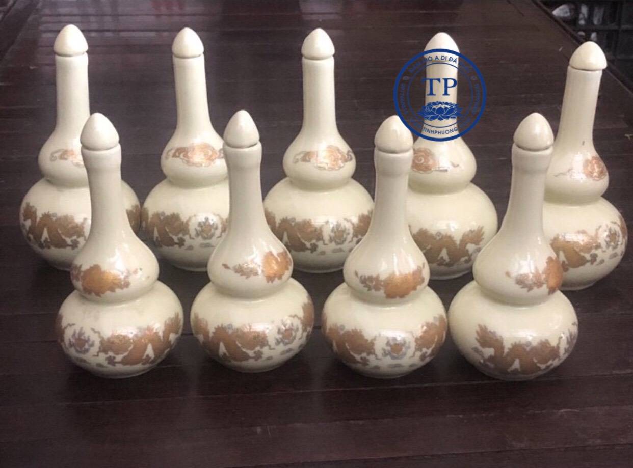 Nậm hồ lô bằng sứ Thờ Cúng hình rồng vàng BH1020