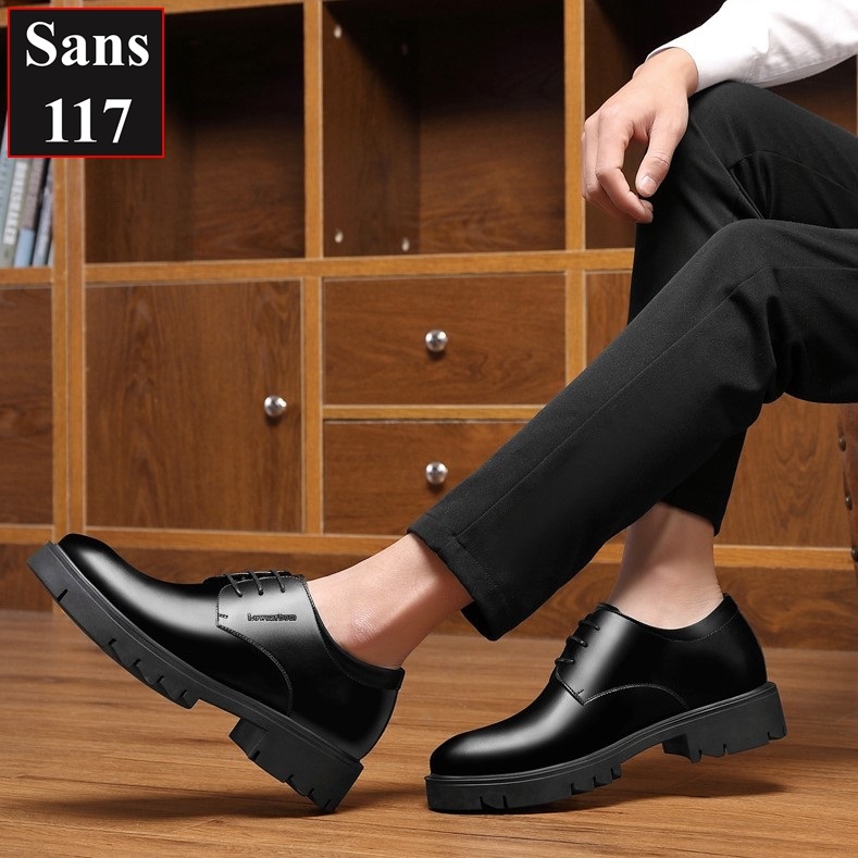 Giày da nam độn đế 10cm Sans117 da bò thật giầy tây công sở tăng chiều cao 8cm không lộ âu đi làm size cỡ nhỏ 37 cao cấp