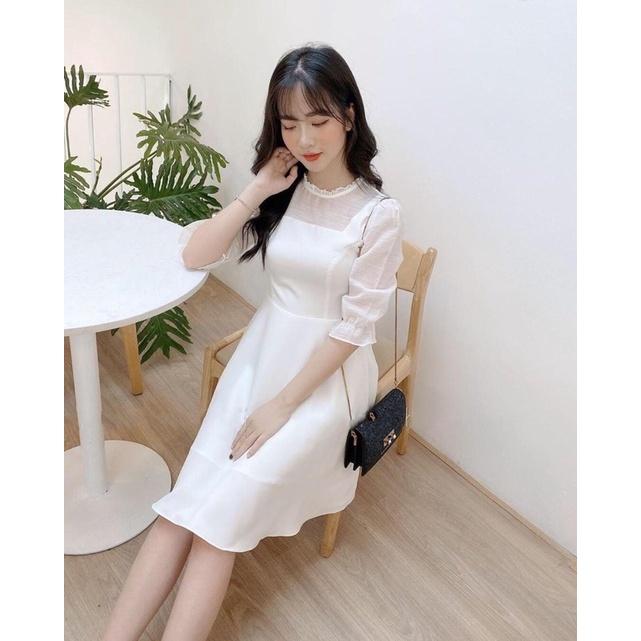 Đầm dạ hội trắng xòe vải voan xịn dạo phố hay dự tiệc cưới cực dễ thương
