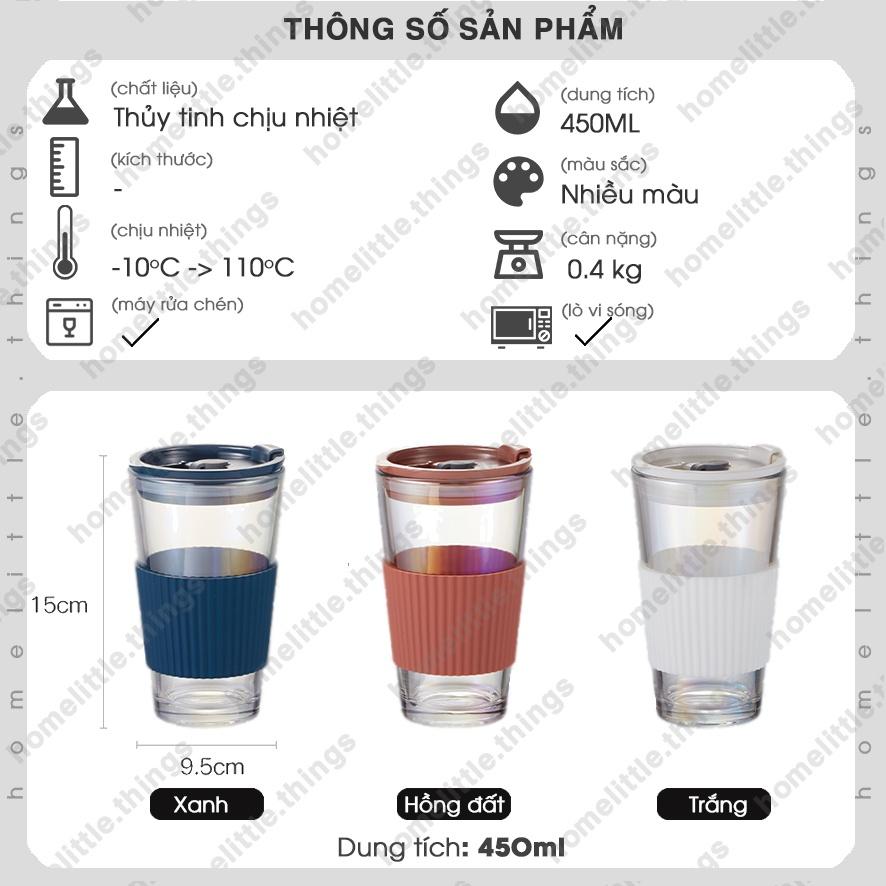 Ly, cốc thủy tinh đựng nước có nắp đậy kín mang đi 450ml