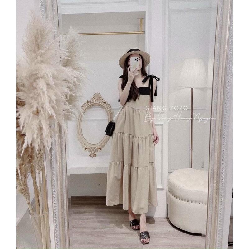 Váy bầu 2 dây cao cấpchất lụa hàn siêu mát, thấm hút mồ hôicam kết y hìnhfree size 43~68kg